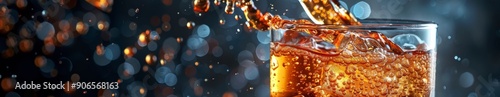 Inviting Close-up of Coke Beverage Pouring into a Glass on a Dark Background, Capturing the Essence of Refreshment