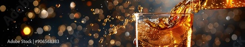 Inviting Close-up of Coke Beverage Pouring into a Glass on a Dark Background, Capturing the Essence of Refreshment