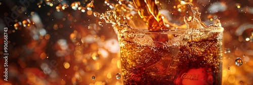 Inviting Close-up of Coke Beverage Pouring into a Glass on a Dark Background, Capturing the Essence of Refreshment
