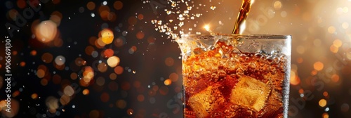 Inviting Close-up of Coke Beverage Pouring into a Glass on a Dark Background, Capturing the Essence of Refreshment