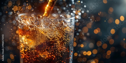 Inviting Close-up of Coke Beverage Pouring into a Glass on a Dark Background, Capturing the Essence of Refreshment