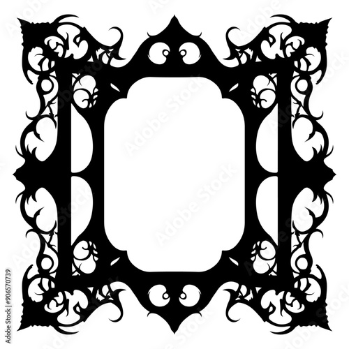 Black gothic photo frame, vector graphic, transparent background