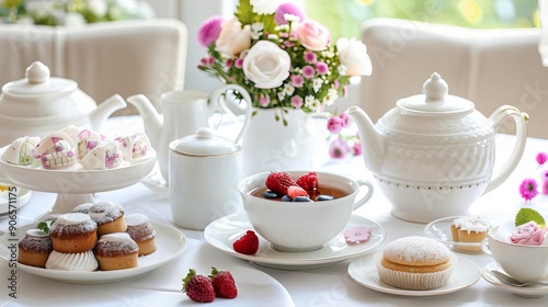 Wallpaper Mural Lavishly decorated table with delicate tea ware, afternoon tea party decor, celebratory elegance Torontodigital.ca