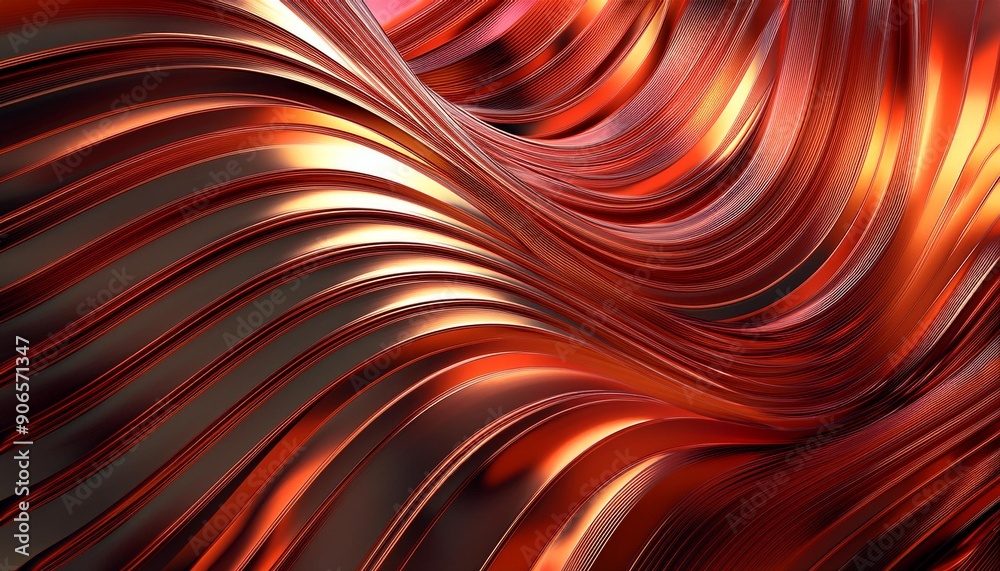 Dynamic Flow: Abstract Metallic Waves in Red and Orange Dynamic Flow: Abstract Metallic Waves in Red and Orange