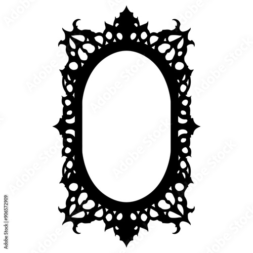Black gothic photo frame, vector graphic, transparent background