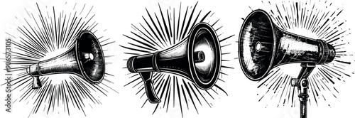 The megaphone is drawn on a vintage poster.