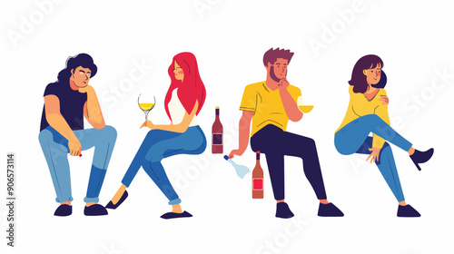 Four of People with Alcohol Addiction. Concept 