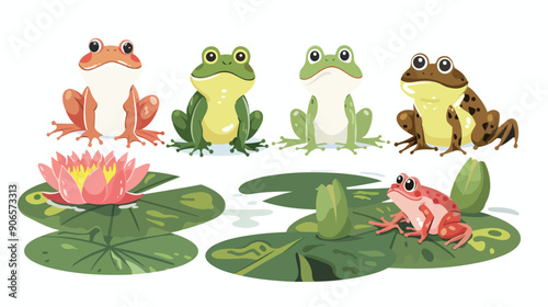 Four Funny Frogs Cartoon Characters Isolated 