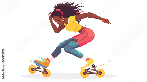Young Black Woman Gracefully Roller Skating 