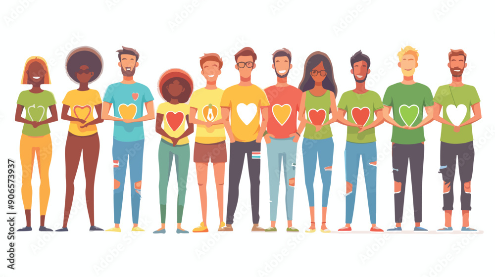Fototapeta premium Happy Volunteers Team Male and Female Characters 