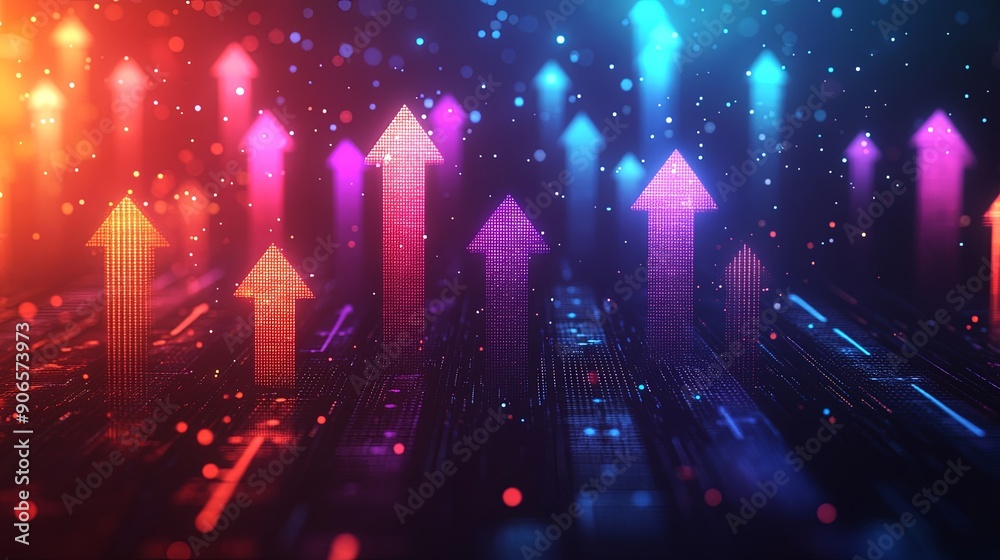Colorful Upward Arrows in a Tech-Inspired Scene Colorful Upward Arrows in a Tech-Inspired Scene