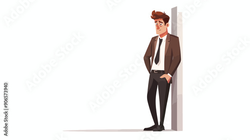 Suited Businessman Leans Against The Wall His Posture
