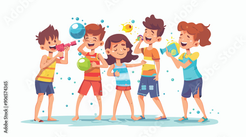 Four Family Characters Playing Summer Games. Boys 