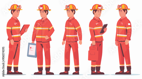 Fire Safety Worker Male Character Wear red Uniform 