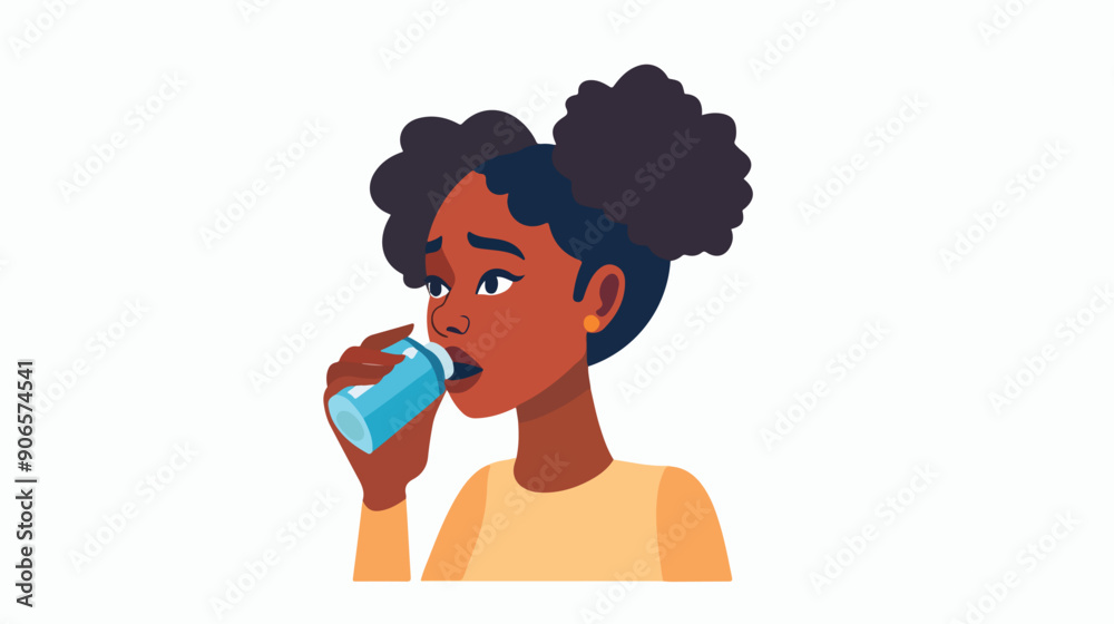 Young Female Character Suffer of Asthma Symptoms Young Female Character Suffer of Asthma Symptoms