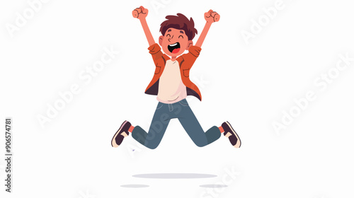 Happy Boy Jump with Raised Arms Male Character Feeling