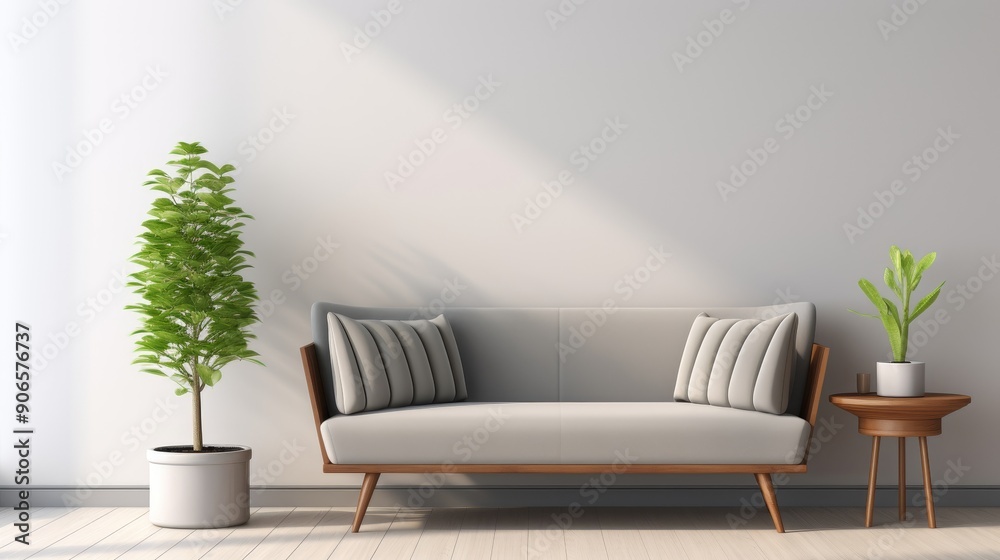 Modern minimalist interior with plants.
Modern minimalist interior with plants.