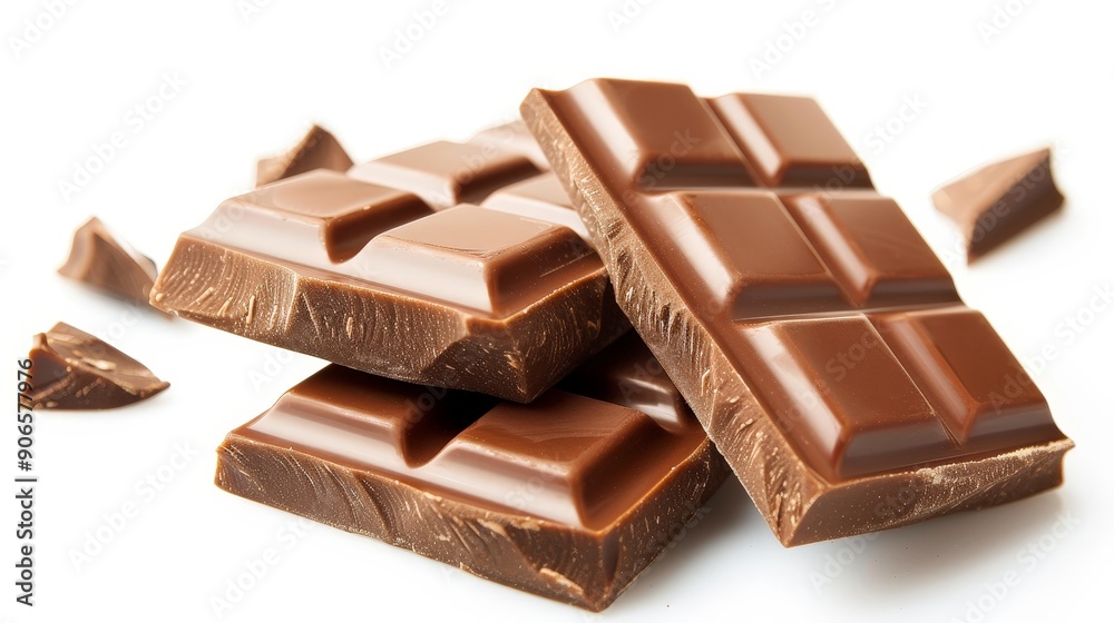 Group of milk chocolate bars, isolated on a white background, displaying their smooth surfaces and rich color Group of milk chocolate bars, isolated on a white background, displaying their smooth surfaces and rich color