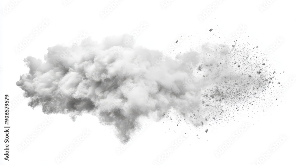 An explosion of white paint color powder on an isolated white background.