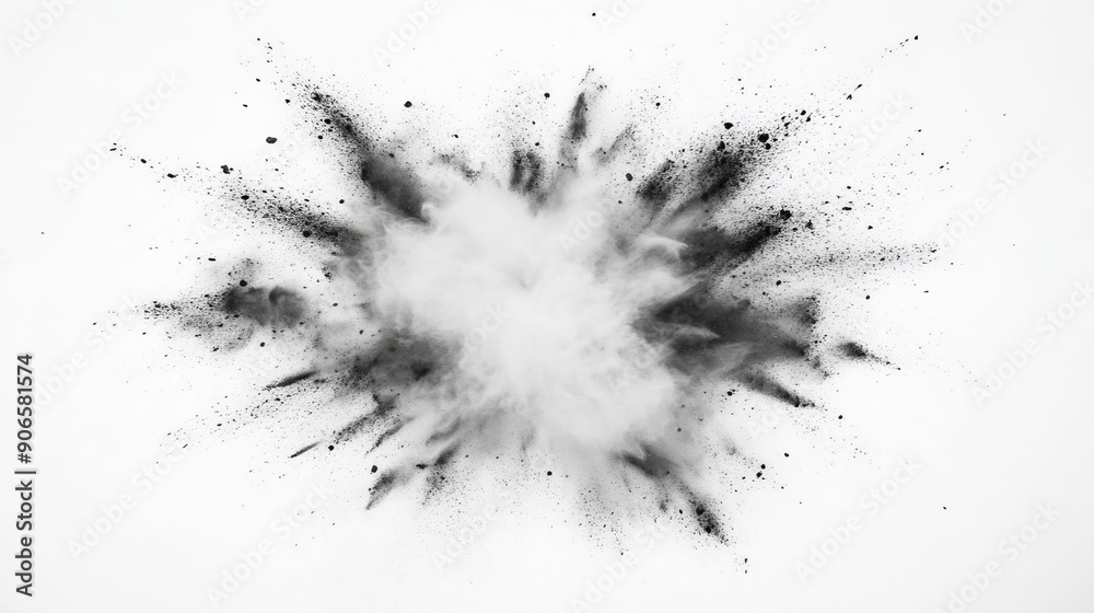 An explosion burst with bright white paint color powder on a white background. An explosion burst with bright white paint color powder on a white background.