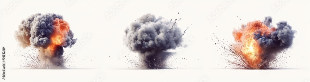 An image of nuclear explosions with a mushroom cloud is isolated on a transparent background. An image of nuclear explosions with a mushroom cloud is isolated on a transparent background.
