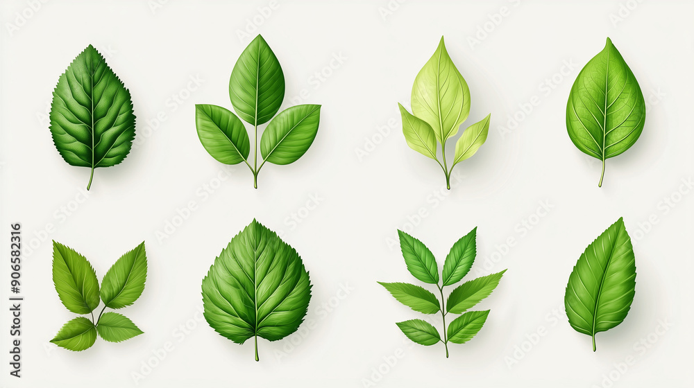 green leaves isolated on white background, set of leaves illustration green leaves isolated on white background, set of leaves illustration