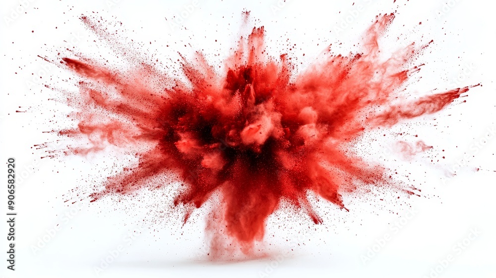 Red paint powder festival explosion portrayed on a transparent background, isolated Red paint powder festival explosion portrayed on a transparent background, isolated