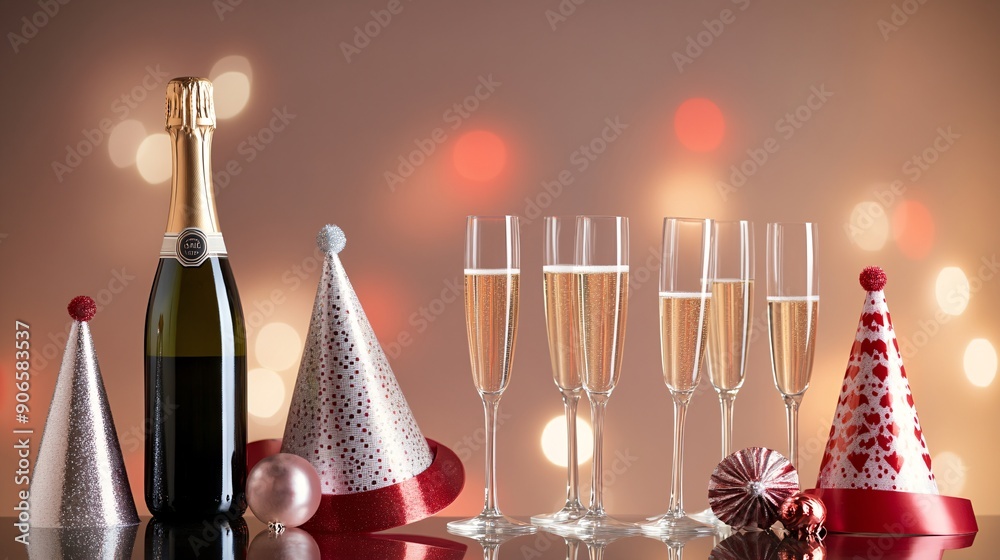 Fototapeta premium 2025 Happy New Year banner with bokeh decoration background