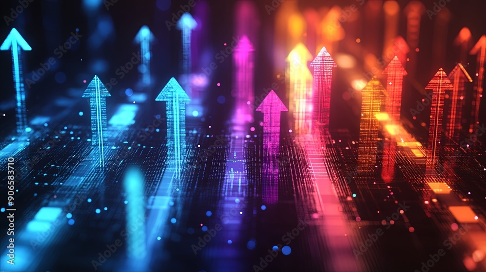 Colorful Upward Arrows in a Tech-Inspired Scene Colorful Upward Arrows in a Tech-Inspired Scene