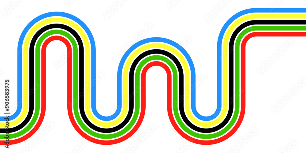 Obraz premium Abstract wavy stripes way of Olympic games colors isolated white background. Vector illustration.