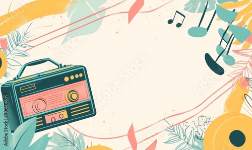 Modern illustration with abstract background lifestyle graffiti and boombox radio