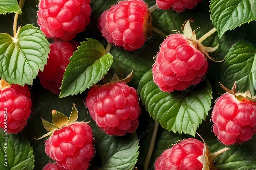 AI Generated Fresh and Vibrant Raspberries Cluster with Green Leaves, Ideal for Food-Themed Art and Natural Decor Projects AI Generated Fresh and Vibrant Raspberries Cluster with Green Leaves, Ideal for Food-Themed Art and Natural Decor Projects