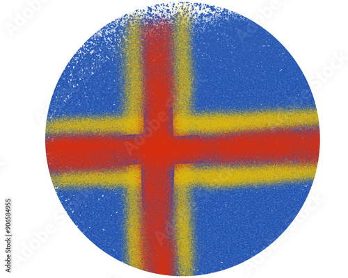 round shape of the aland islands flag with paint spray photo