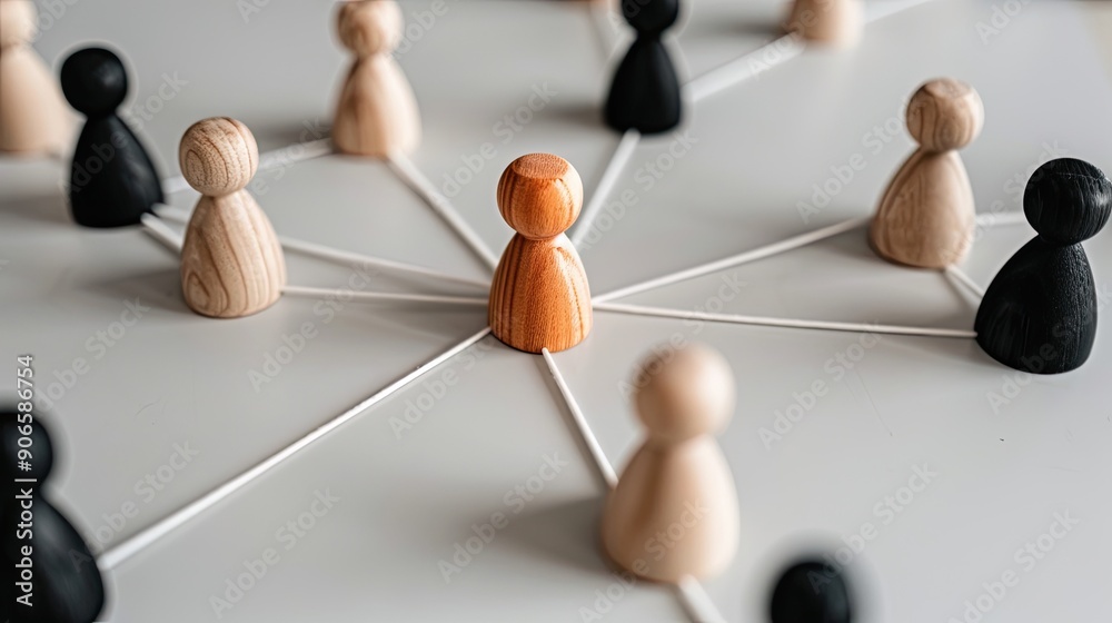 Obraz premium Colorful wooden game pieces are arranged strategically on a table during a social gathering, showcasing teamwork and tactical planning among participants