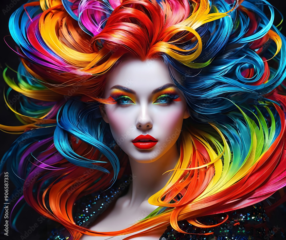 Fototapeta premium Beautiful woman with rainbow hair.