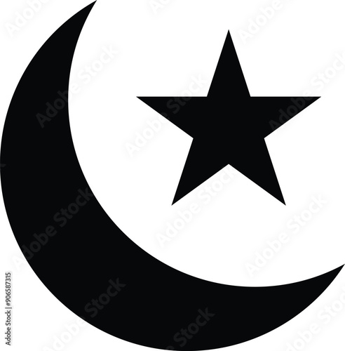 Icon moon and star. Islamic elements of Ramadhan, Eid, glyph style.