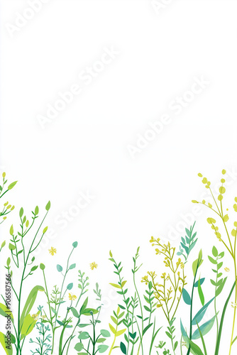 beginning of spring, Plants and flowers Background, willow, rice,Spring green, bright background, top white space, flat illustration,
