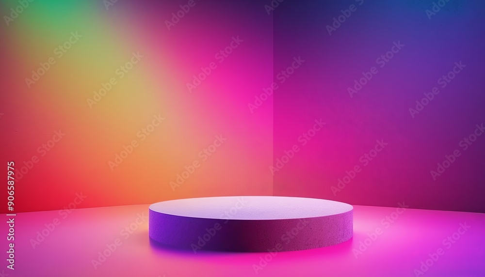 Podium with Empty Space on Vibrant Neon Gradient Background, Perfect for Product Presentation. Made with Generative AI Technology Podium with Empty Space on Vibrant Neon Gradient Background, Perfect for Product Presentation. Made with Generative AI Technology