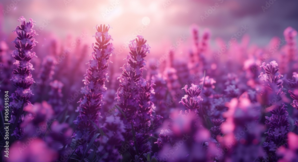 Fototapeta premium Pink Lavender Field at Sunset