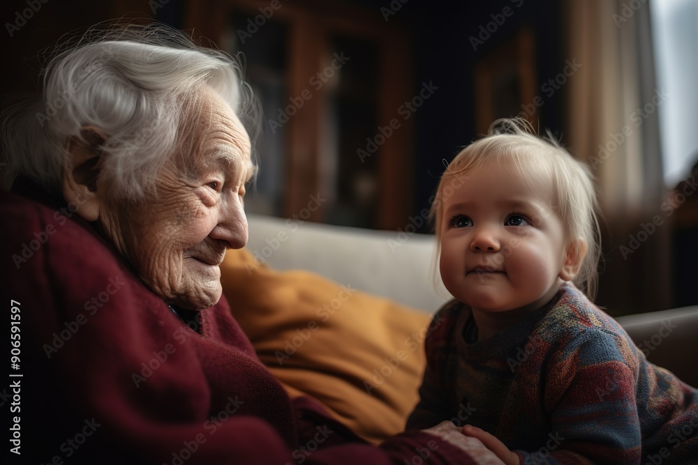 Great-grandmother meeting her great granddaughter