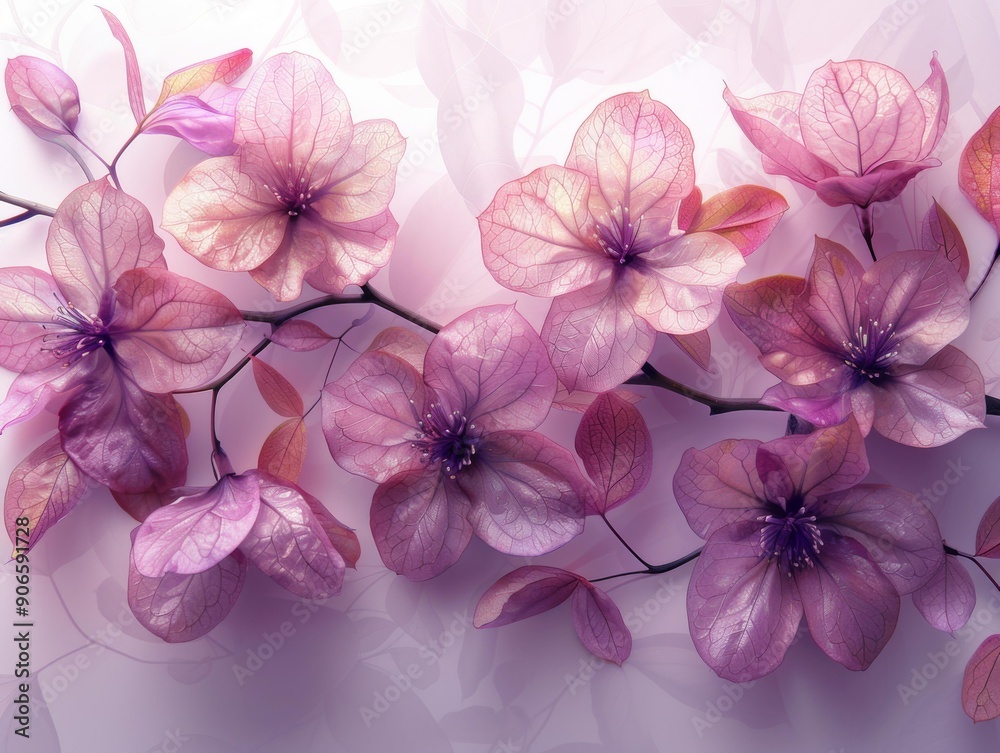 Vibrant Pink Sakura Blossoms, Digital Art