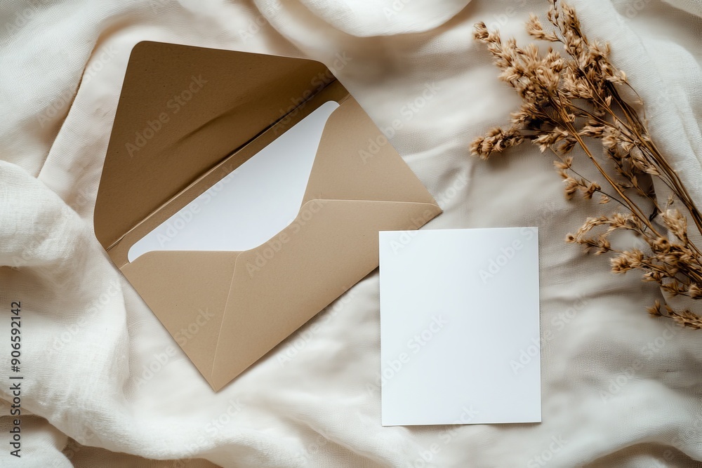 The mockup card has plants, an envelope and details. The mockup card has a postcard and flowers on a white background. The mockup card has plants, an envelope and details. The mockup card has a postcard and flowers on a white background.