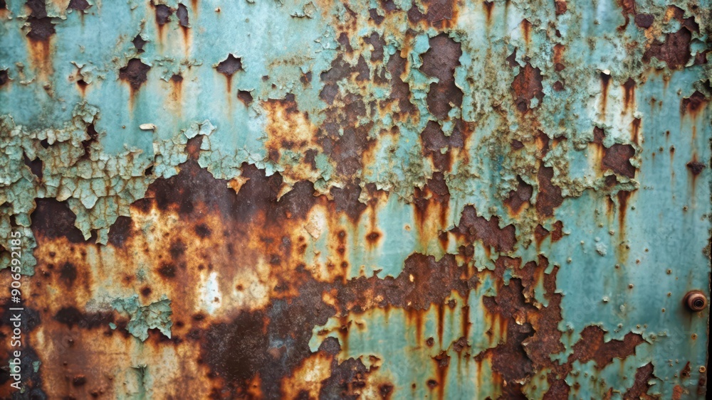 Fototapeta premium Rusted Metal Surface with Peeling Blue Paint