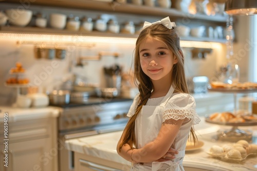 Beautiful child in the beautiful big kitchen