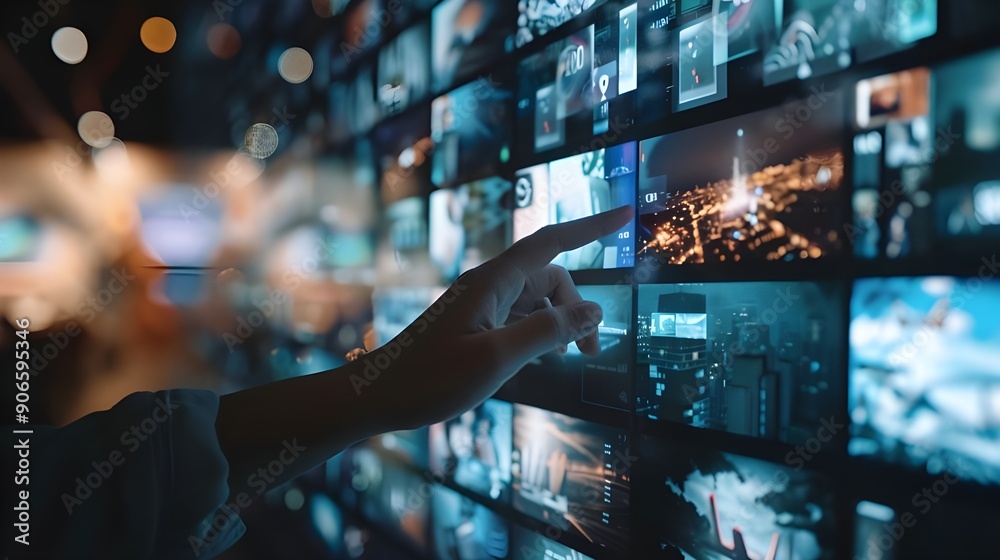 Hand Interacting with a Digital Wall Display Hand Interacting with a Digital Wall Display