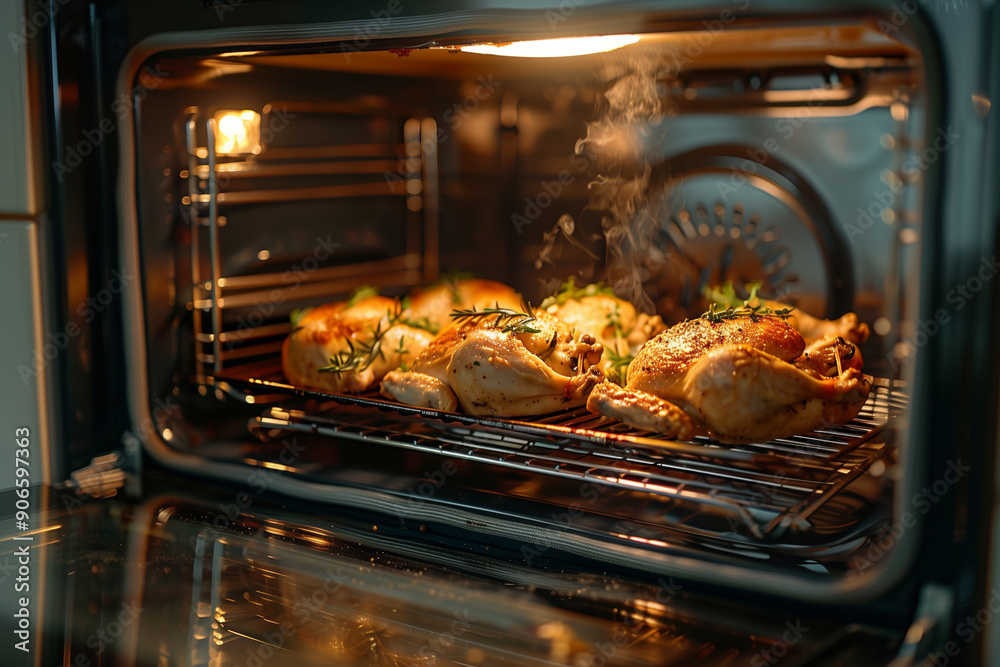 Roasted chicken in the oven ready to be served Roasted chicken in the oven ready to be served