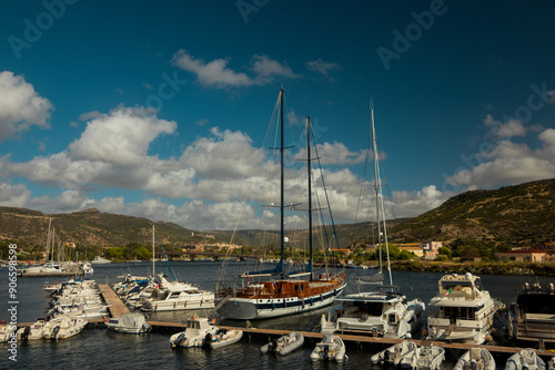 The yachts on the beach in Bosa, Sardinia, Italy