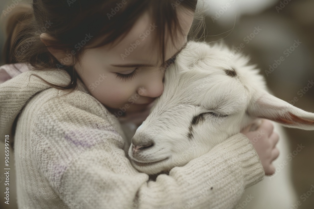 A girl and goat friendship captured in a rural setting, with the girl gently hugging the goat, showcasing a pure and affectionate bond. A girl and goat friendship captured in a rural setting, with the girl gently hugging the goat, showcasing a pure and affectionate bond.