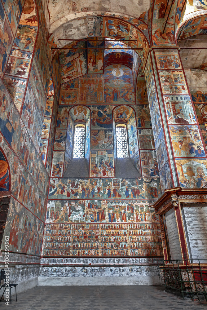 YAROSLAVL, RUSSIA - JULY 20, 2014: Frescoes from the Church of St. John the Baptist in Tolchkovo.Yaroslavl. A UNESCO World Heritage Site