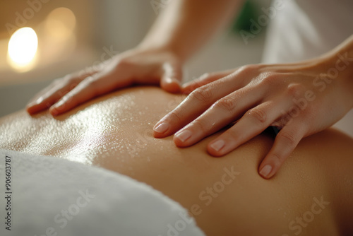 Wallpaper Mural Masseuse is giving a relaxing back massage applying massage oil on the body of a customer lying on a massage bed Torontodigital.ca